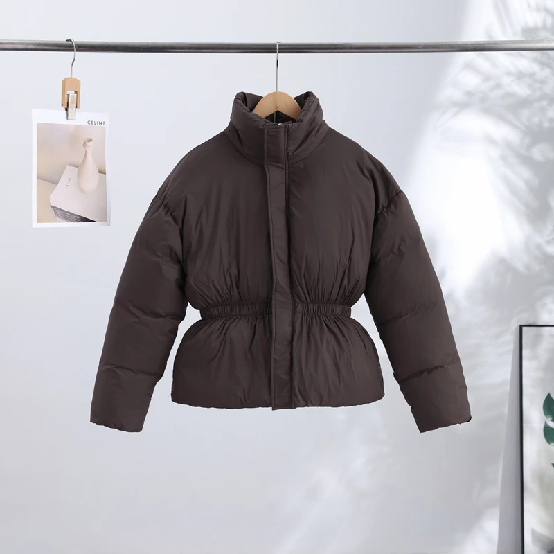 Thicken Cotton Jackets Women High Neck Long Sleeves Slim Waist Zipper Loose Coats Female 2026 Winter New Chic Solid Warm Outwear
