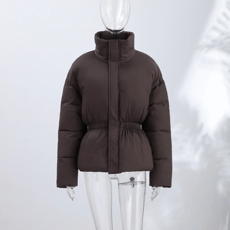 Thicken Cotton Jackets Women High Neck Long Sleeves Slim Waist Zipper Loose Coats Female 2026 Winter New Chic Solid Warm Outwear