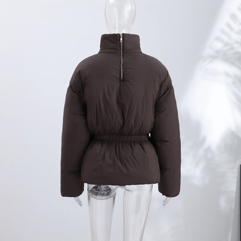 Thicken Cotton Jackets Women High Neck Long Sleeves Slim Waist Zipper Loose Coats Female 2026 Winter New Chic Solid Warm Outwear
