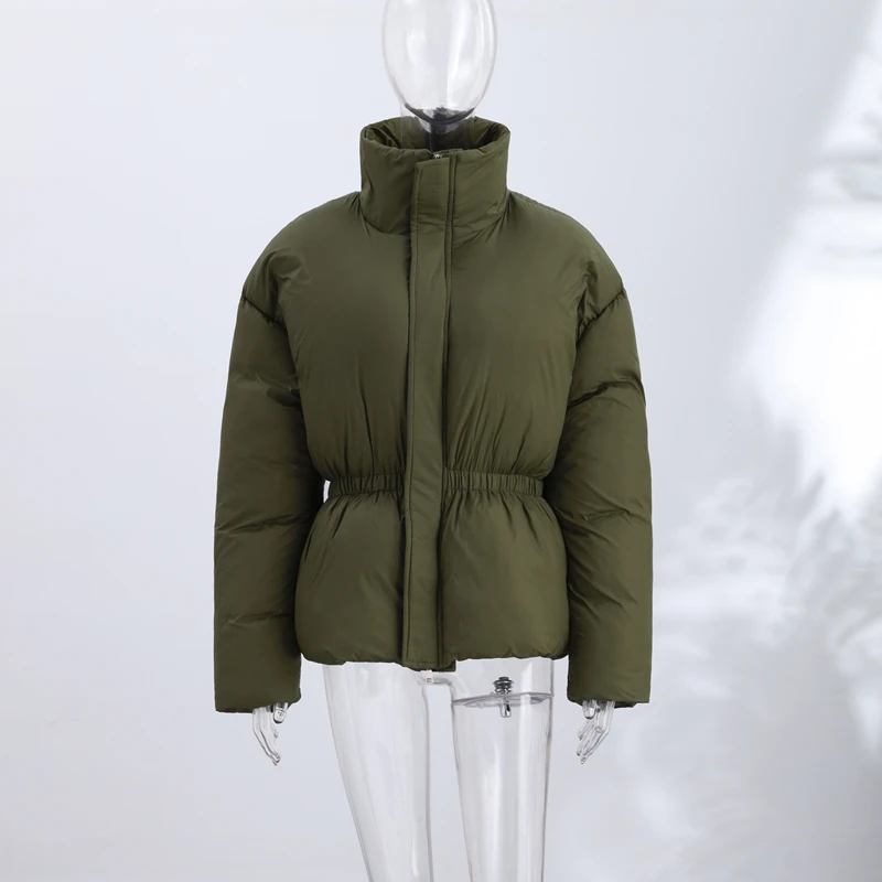 Thicken Cotton Jackets Women High Neck Long Sleeves Slim Waist Zipper Loose Coats Female 2026 Winter New Chic Solid Warm Outwear