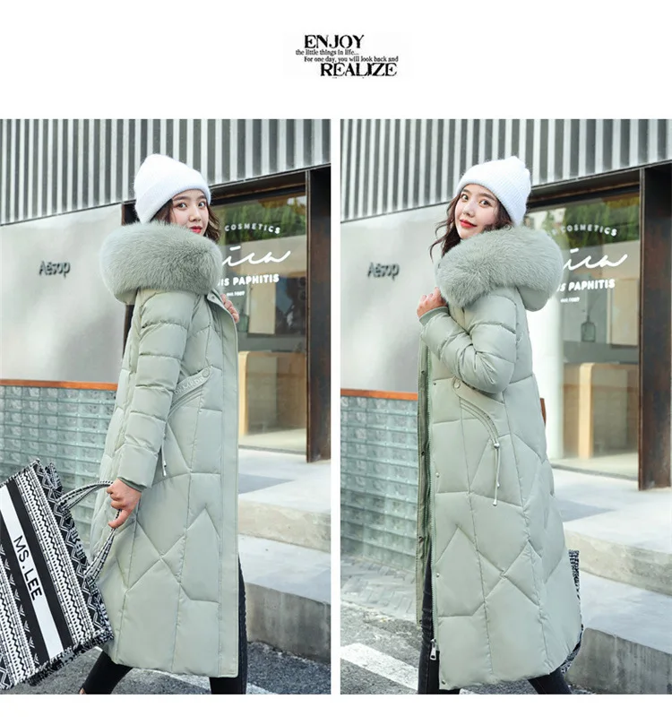 Women Maxi Lenth Parkas Coats Hooded Jacket Oversize Solid Zipper Fur Collar Long Sleeves Loose Thick Casual 2025 Autumn Winter