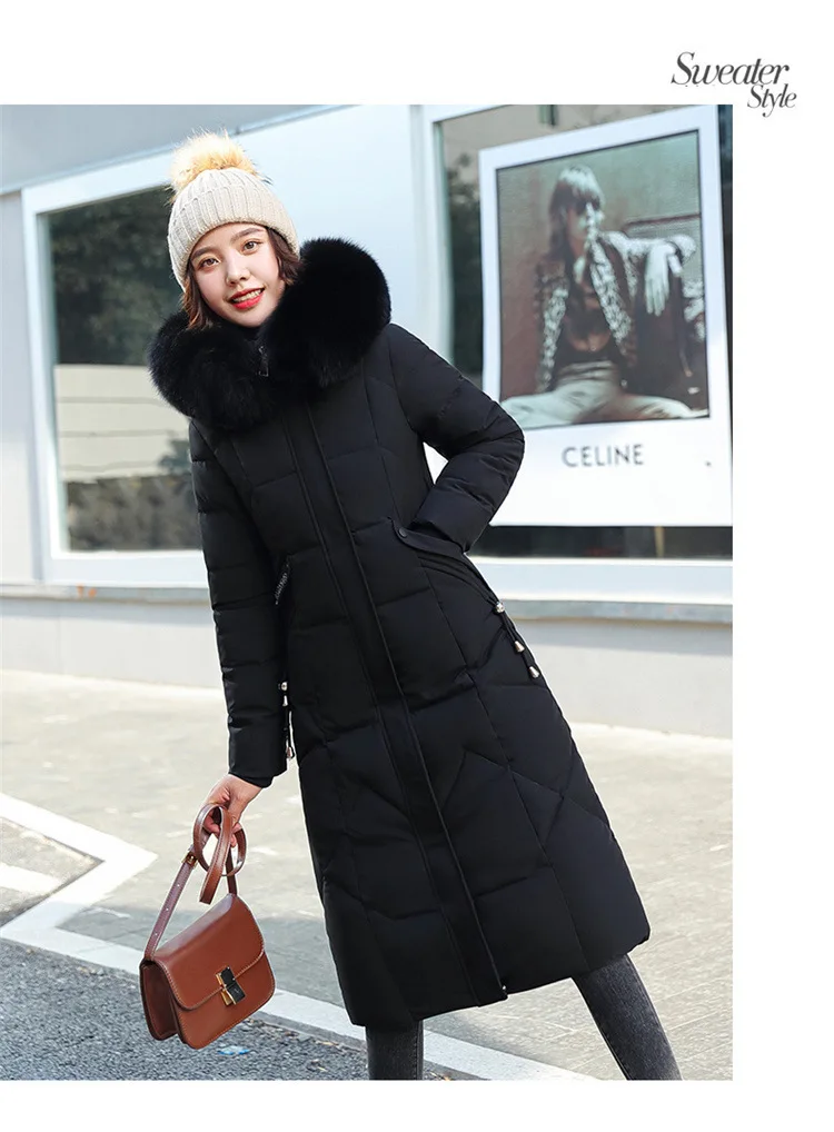 Women Maxi Lenth Parkas Coats Hooded Jacket Oversize Solid Zipper Fur Collar Long Sleeves Loose Thick Casual 2025 Autumn Winter
