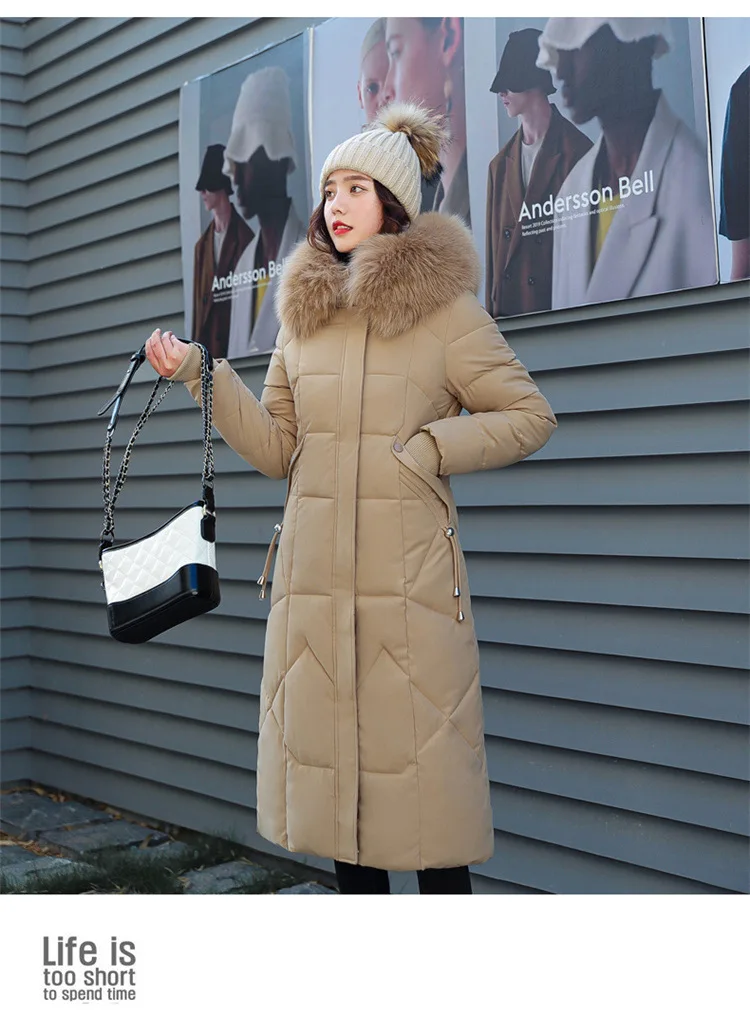 Women Maxi Lenth Parkas Coats Hooded Jacket Oversize Solid Zipper Fur Collar Long Sleeves Loose Thick Casual 2025 Autumn Winter