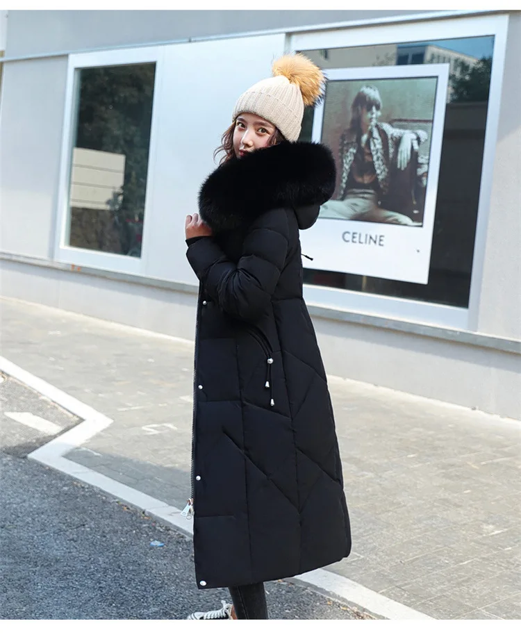 Women Maxi Lenth Parkas Coats Hooded Jacket Oversize Solid Zipper Fur Collar Long Sleeves Loose Thick Casual 2025 Autumn Winter
