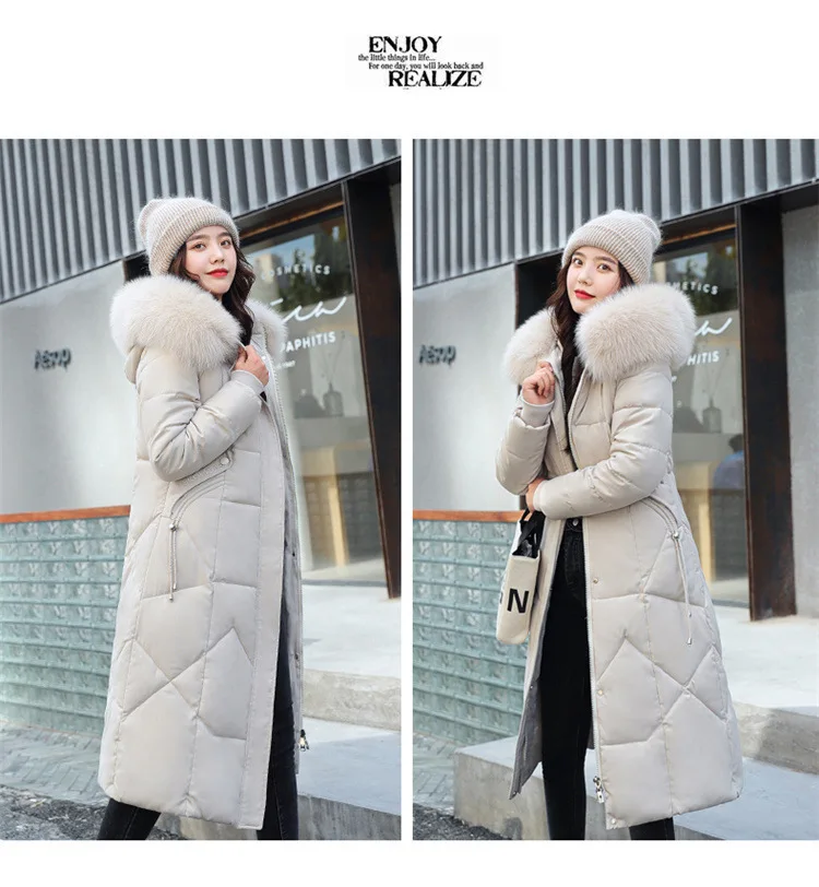Women Maxi Lenth Parkas Coats Hooded Jacket Oversize Solid Zipper Fur Collar Long Sleeves Loose Thick Casual 2025 Autumn Winter