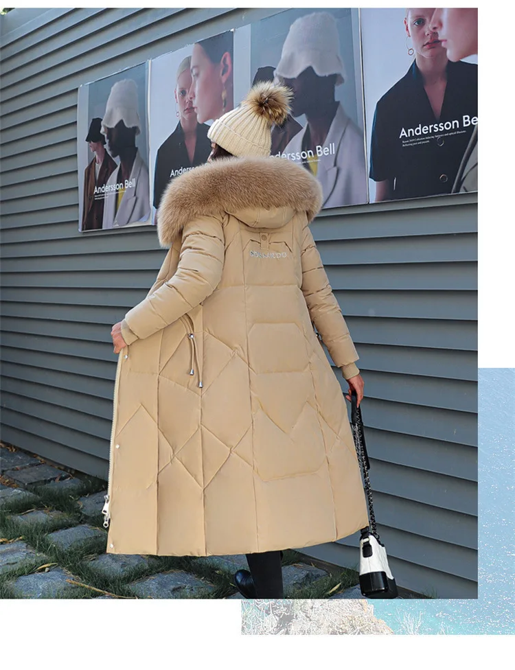 Women Maxi Lenth Parkas Coats Hooded Jacket Oversize Solid Zipper Fur Collar Long Sleeves Loose Thick Casual 2025 Autumn Winter