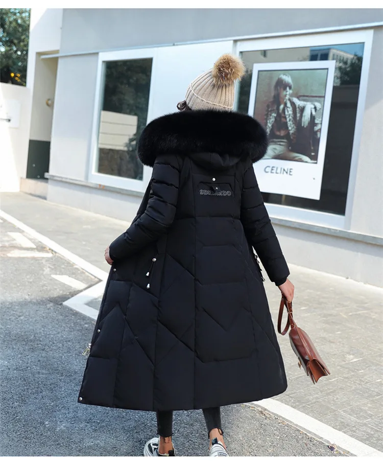 Women Maxi Lenth Parkas Coats Hooded Jacket Oversize Solid Zipper Fur Collar Long Sleeves Loose Thick Casual 2025 Autumn Winter