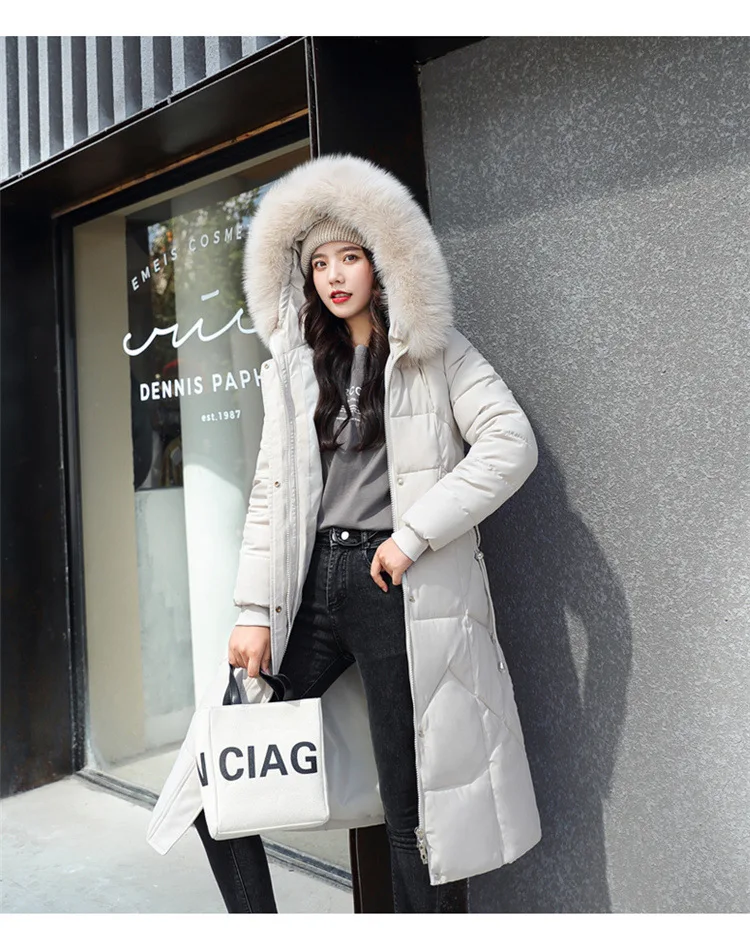 Women Maxi Lenth Parkas Coats Hooded Jacket Oversize Solid Zipper Fur Collar Long Sleeves Loose Thick Casual 2025 Autumn Winter