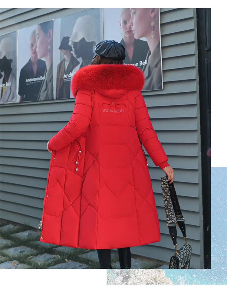 Women Maxi Lenth Parkas Coats Hooded Jacket Oversize Solid Zipper Fur Collar Long Sleeves Loose Thick Casual 2025 Autumn Winter