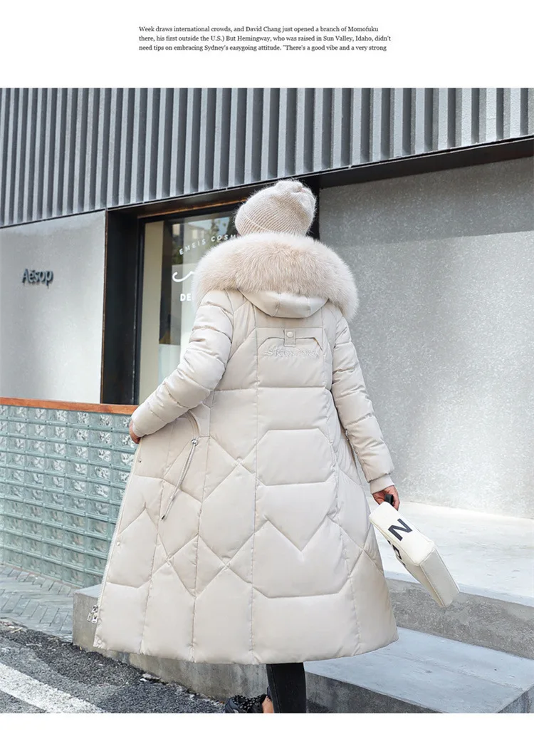 Women Maxi Lenth Parkas Coats Hooded Jacket Oversize Solid Zipper Fur Collar Long Sleeves Loose Thick Casual 2025 Autumn Winter