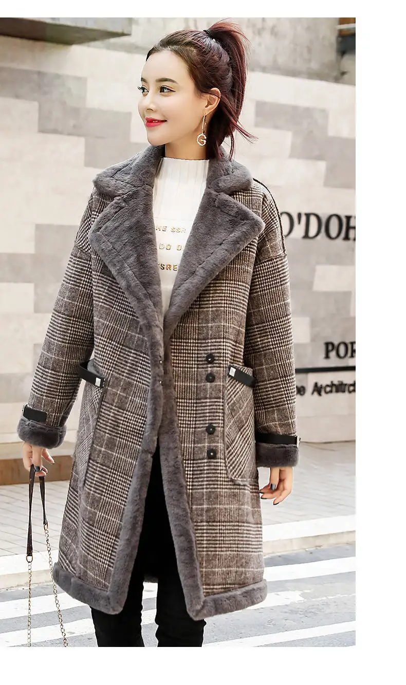 2026 Autumn Winter New Plaid Cotton Jacket Women's Fashion Warm Temperament Polo Collar Wool Coat Female Long Parkas Overcoat