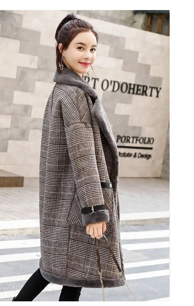 2026 Autumn Winter New Plaid Cotton Jacket Women's Fashion Warm Temperament Polo Collar Wool Coat Female Long Parkas Overcoat