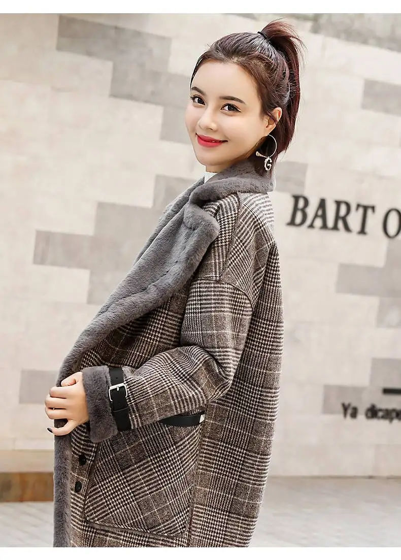 2026 Autumn Winter New Plaid Cotton Jacket Women's Fashion Warm Temperament Polo Collar Wool Coat Female Long Parkas Overcoat