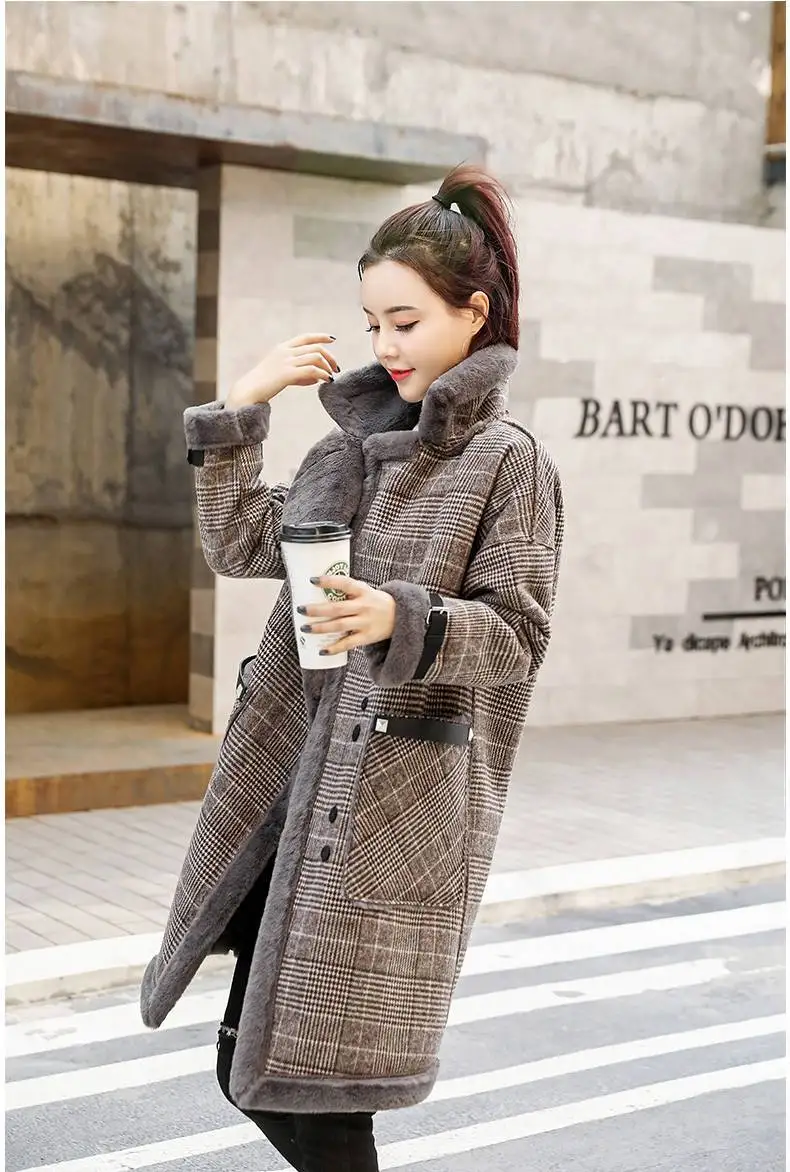 2026 Autumn Winter New Plaid Cotton Jacket Women's Fashion Warm Temperament Polo Collar Wool Coat Female Long Parkas Overcoat