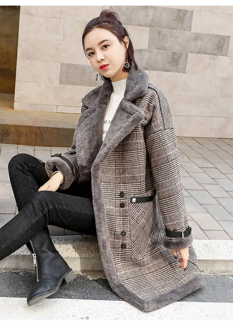 2026 Autumn Winter New Plaid Cotton Jacket Women's Fashion Warm Temperament Polo Collar Wool Coat Female Long Parkas Overcoat