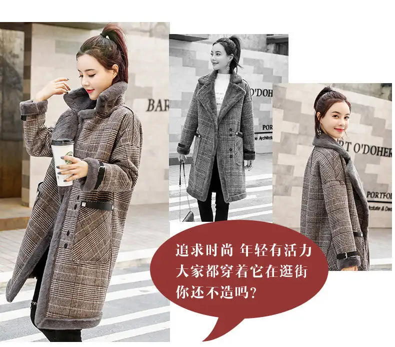 2026 Autumn Winter New Plaid Cotton Jacket Women's Fashion Warm Temperament Polo Collar Wool Coat Female Long Parkas Overcoat