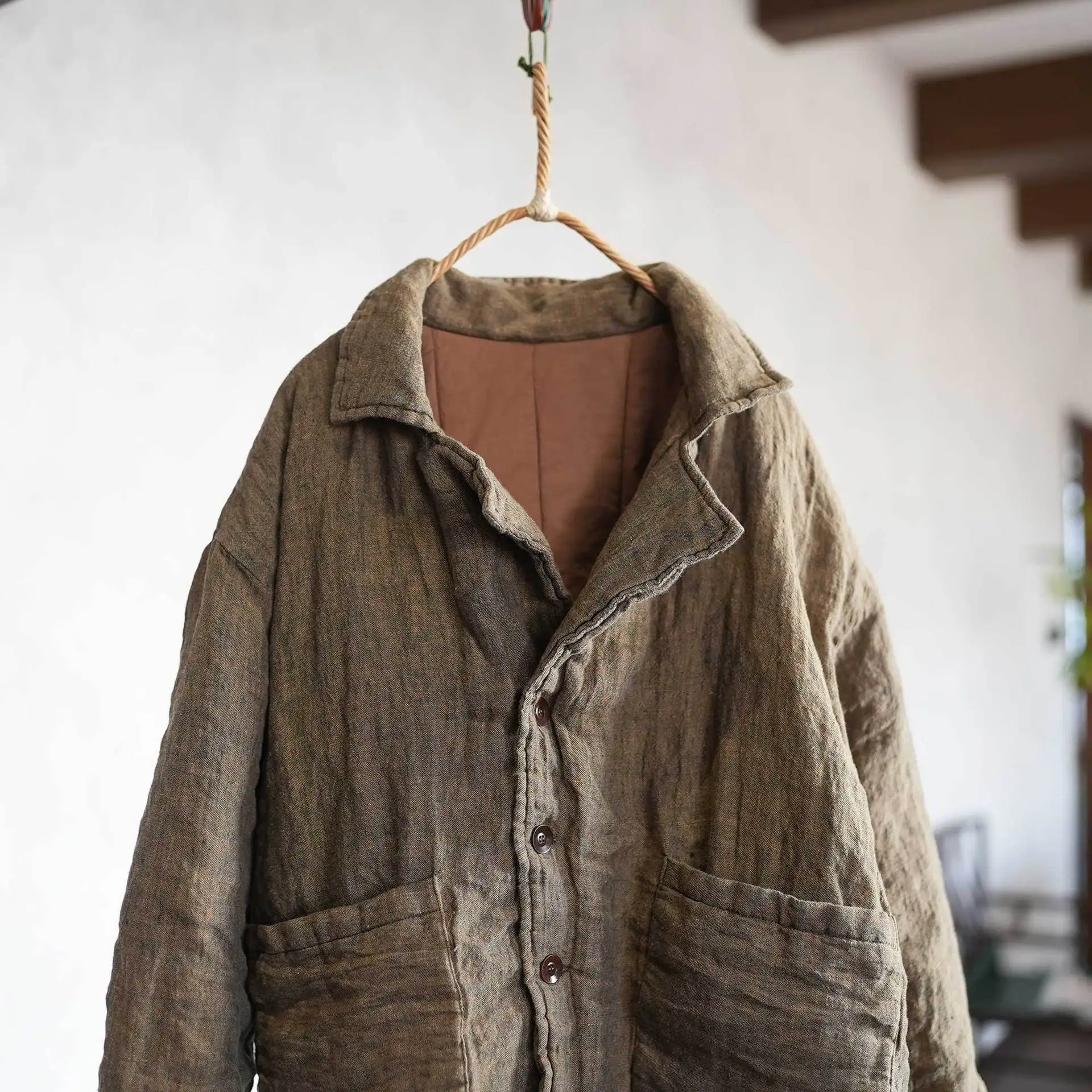 Johnature Women Vintage Linen Parkas Turn-down Collar Long Sleeve Coats 2026 Spring Chinese Style Button Pockets Female Parkas