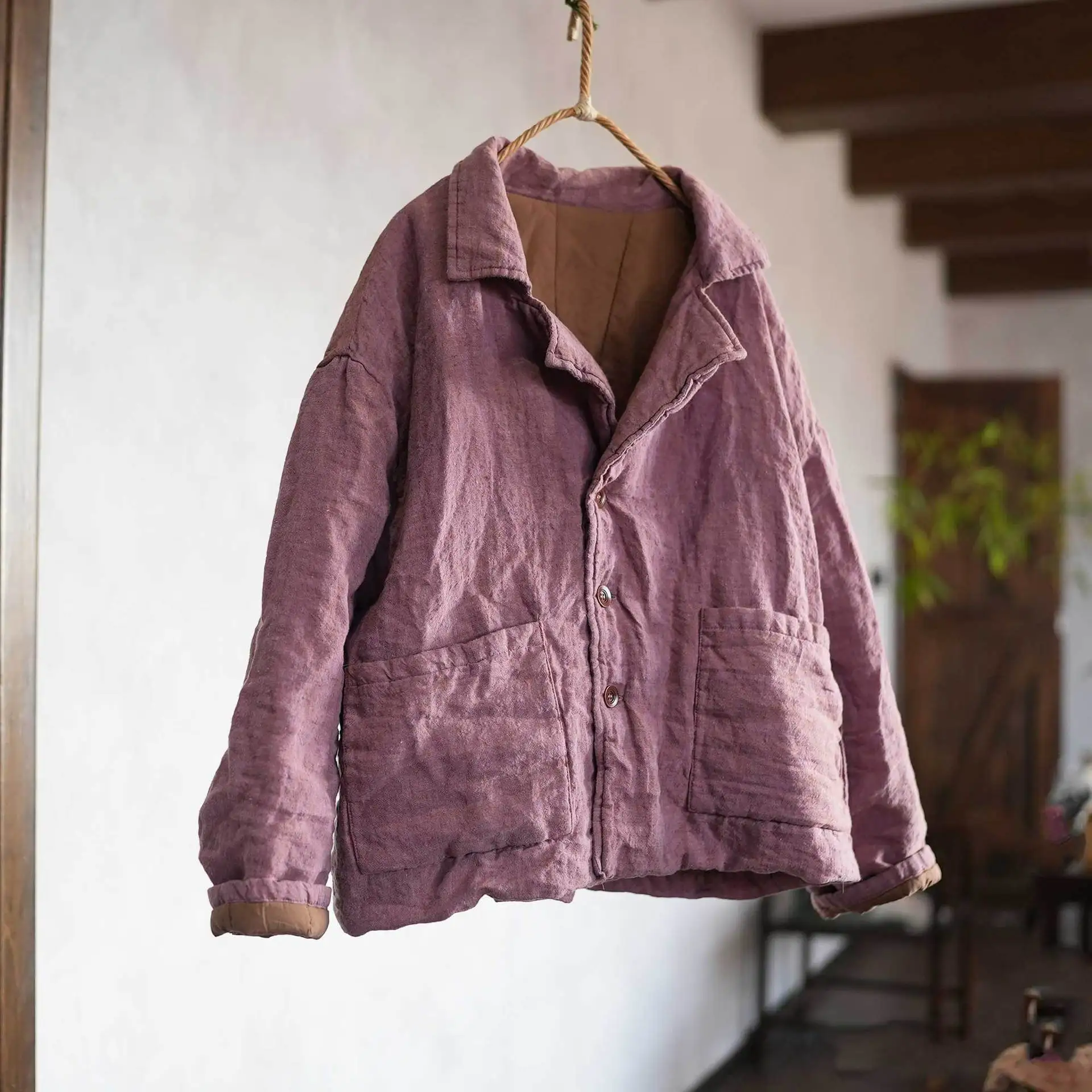 Johnature Women Vintage Linen Parkas Turn-down Collar Long Sleeve Coats 2026 Spring Chinese Style Button Pockets Female Parkas
