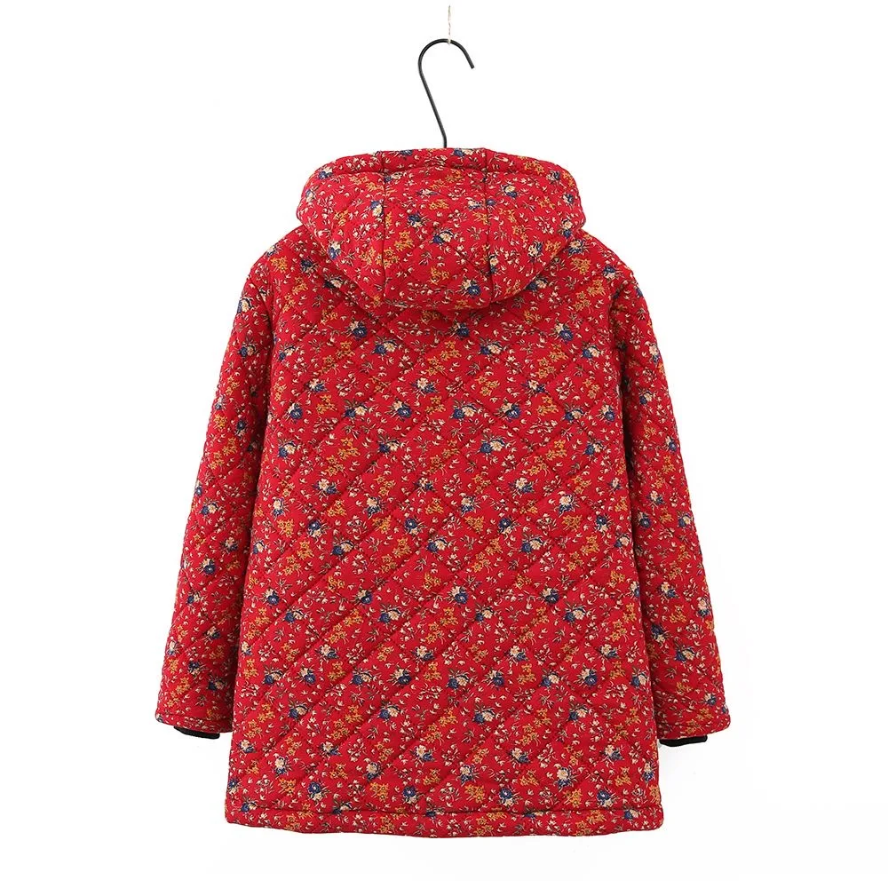 Chaquetas Para Mujeres New Hooded Middle Aged Mother Printed Cotton Jacket Thicken Velvet Warm Parkas Women Winter Coat 2XL-8XL
