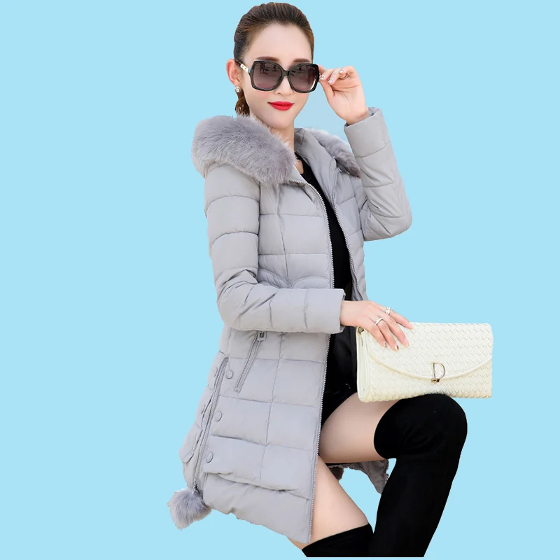 Winter Jacket Women 2026 Winter Coat Pure Color Casual Fur Collar Hooded Long Hooded Cotton Lady Jacket