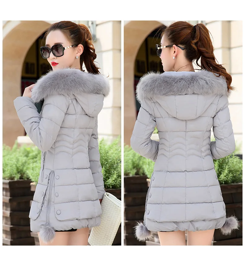 Winter Jacket Women 2026 Winter Coat Pure Color Casual Fur Collar Hooded Long Hooded Cotton Lady Jacket