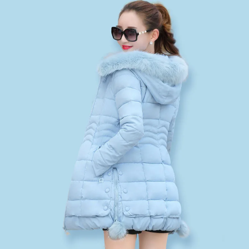Winter Jacket Women 2026 Winter Coat Pure Color Casual Fur Collar Hooded Long Hooded Cotton Lady Jacket