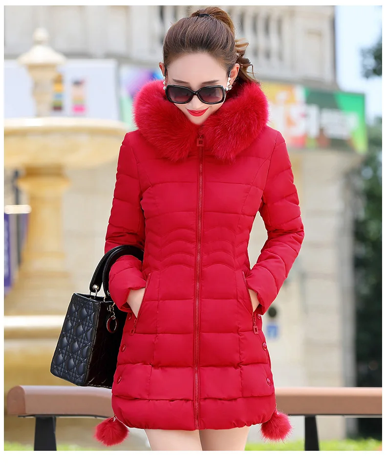 Winter Jacket Women 2026 Winter Coat Pure Color Casual Fur Collar Hooded Long Hooded Cotton Lady Jacket