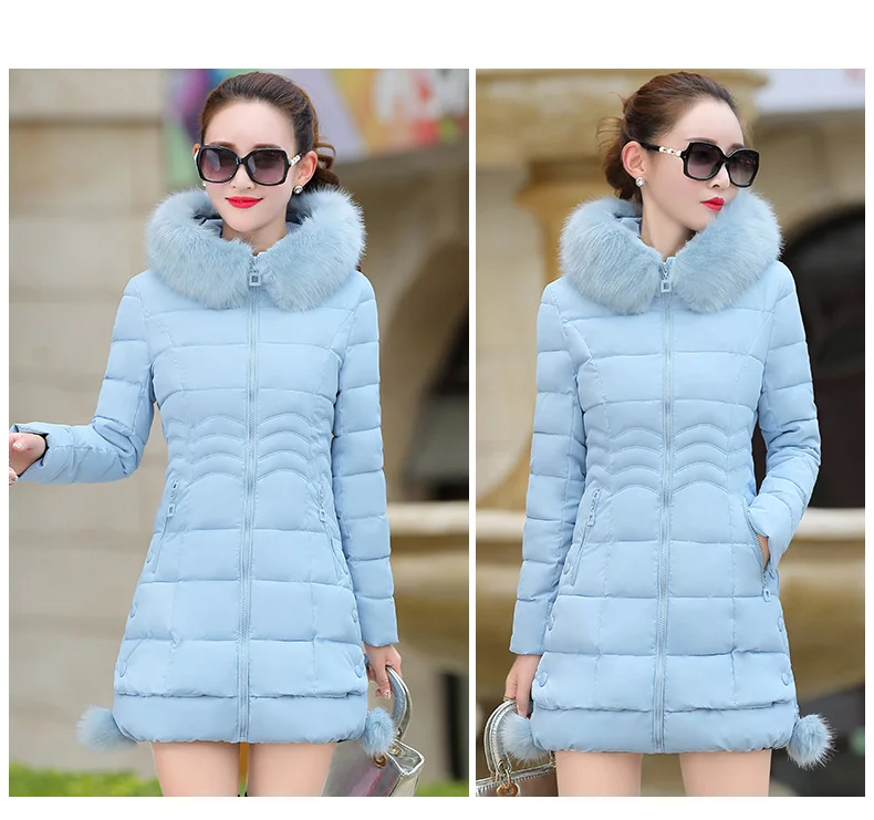 Winter Jacket Women 2026 Winter Coat Pure Color Casual Fur Collar Hooded Long Hooded Cotton Lady Jacket