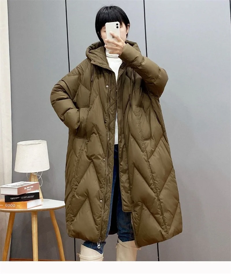 2025New Women Down Cotton Coat Winter Jacket Female Loose Parkas Long Hooded Outwear Warm Thick Snow Wear Cotton Overcoat Female