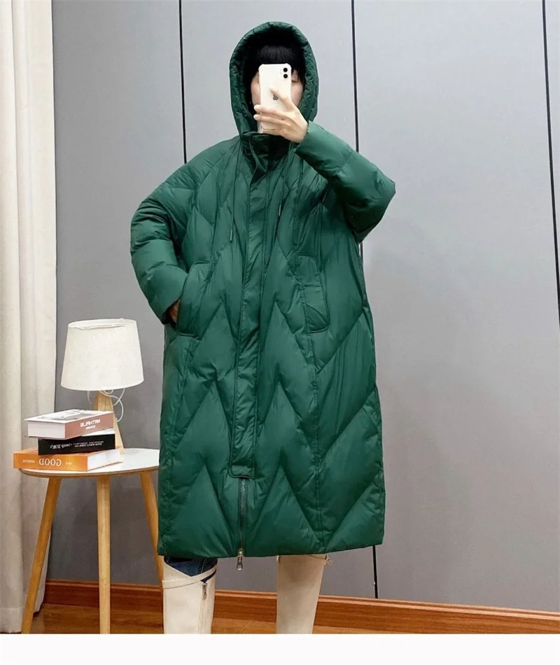 2025New Women Down Cotton Coat Winter Jacket Female Loose Parkas Long Hooded Outwear Warm Thick Snow Wear Cotton Overcoat Female