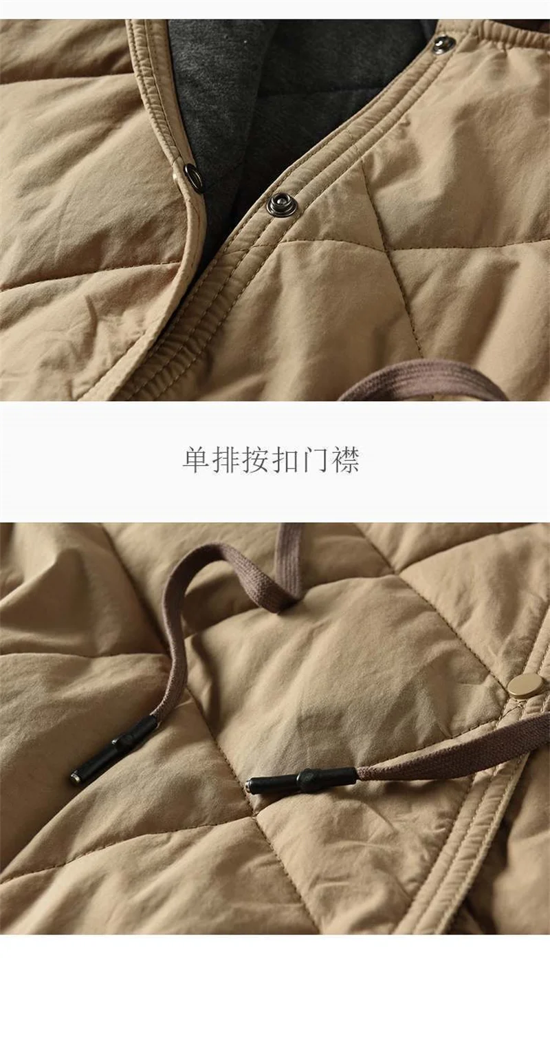 Winter New Literature and Art Large Lingge Hooded Cotton Jacket Women's Loose Relaxed Medium length Cotton Jacket Female Parka