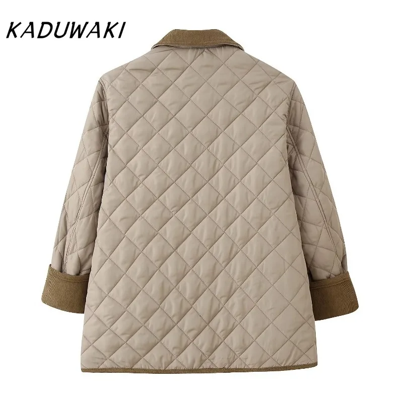 KADUWAKI European and American Style Fashion Multicolor Quilted Cotton Jacket Casual Stitching Long Sleeve Cotton Coat Outerwear
