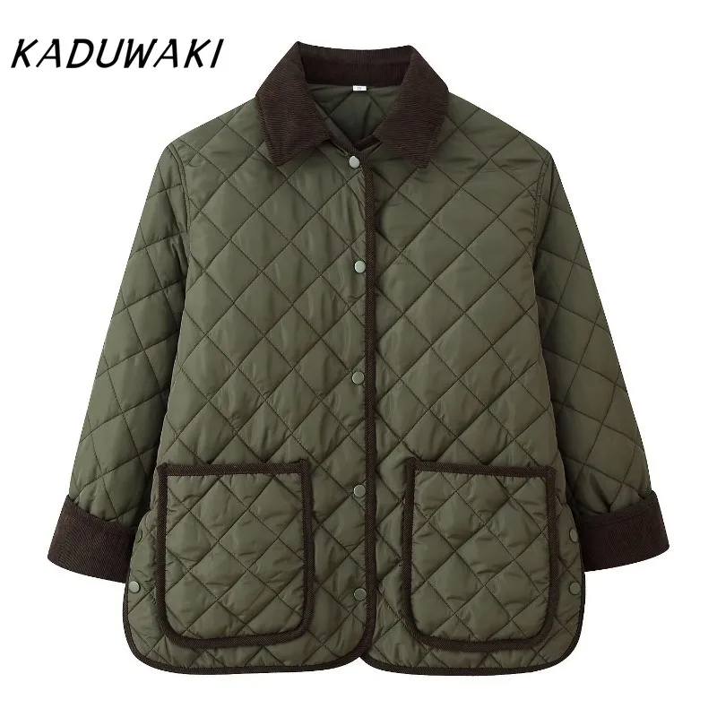 KADUWAKI European and American Style Fashion Multicolor Quilted Cotton Jacket Casual Stitching Long Sleeve Cotton Coat Outerwear