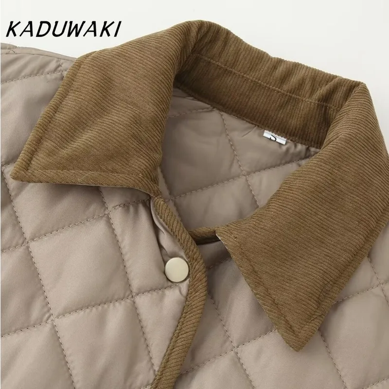 KADUWAKI European and American Style Fashion Multicolor Quilted Cotton Jacket Casual Stitching Long Sleeve Cotton Coat Outerwear