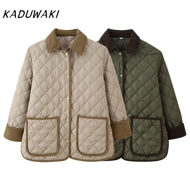KADUWAKI European and American Style Fashion Multicolor Quilted Cotton Jacket Casual Stitching Long Sleeve Cotton Coat Outerwear