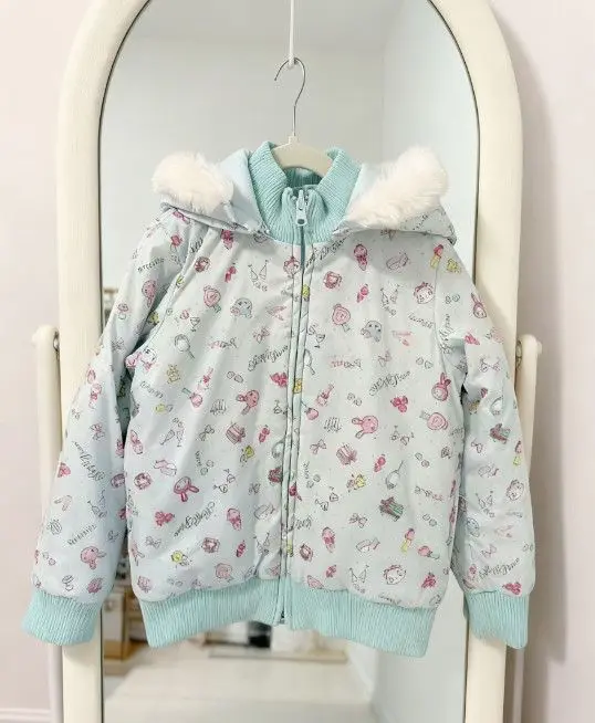 Japanese Reversible Women Parkas Kawaii Cartoon Embroidery Warm Long Sleeve Jackets Winter Chic Casual Zip Up Cotton Padded Coat