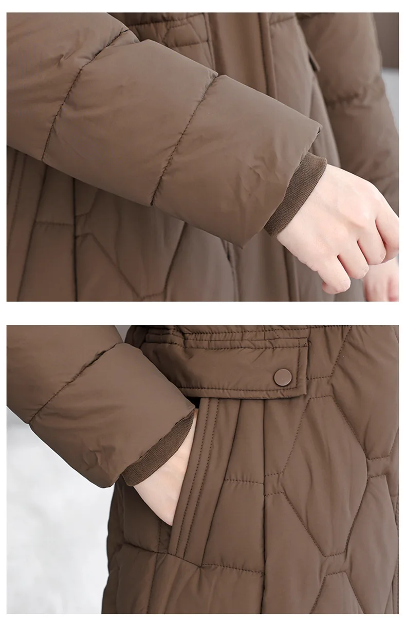 Hooded Oversize Parkas Coats Women Mid Length Jackets Diamond Quilt Zipper Pocket Waist Cinched Office Lady Casual 2025 Winter