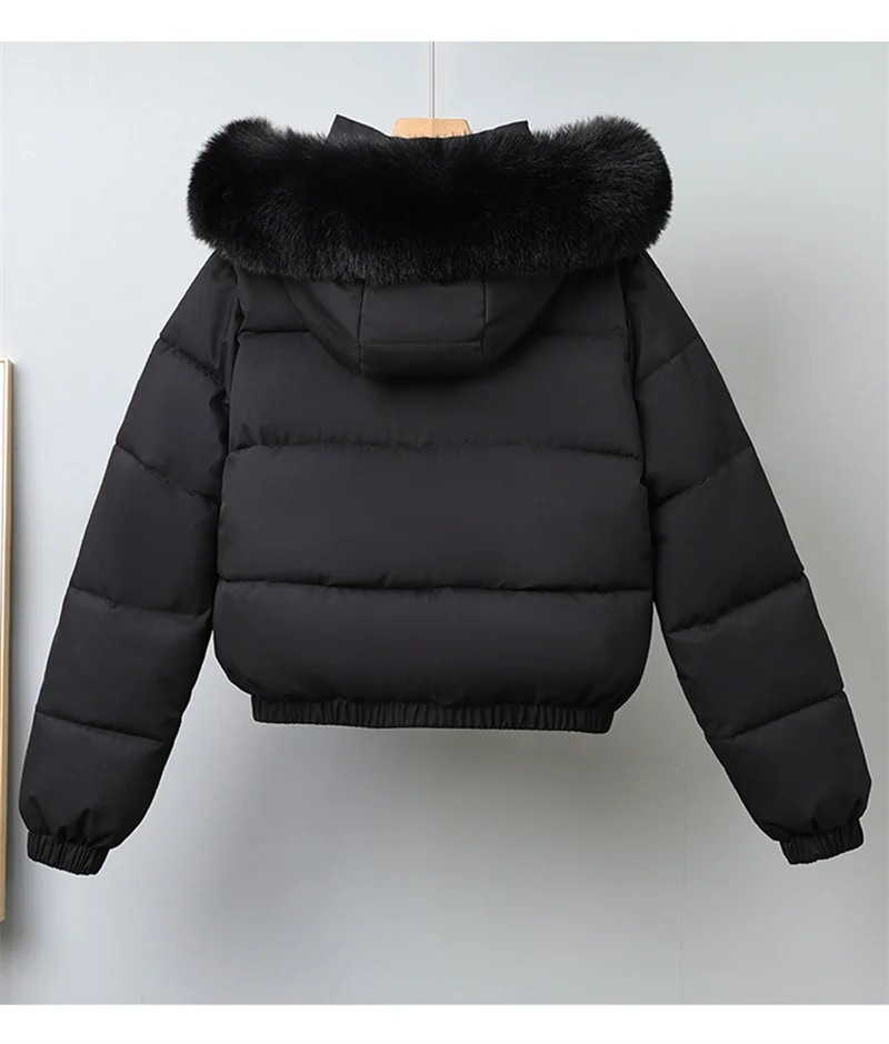 Winter Short Parkas Women's Cotton-padded Clothes Fleece Lining Thicken Warm Outerwear Fur Collar Removable Hooded Quilted Coat