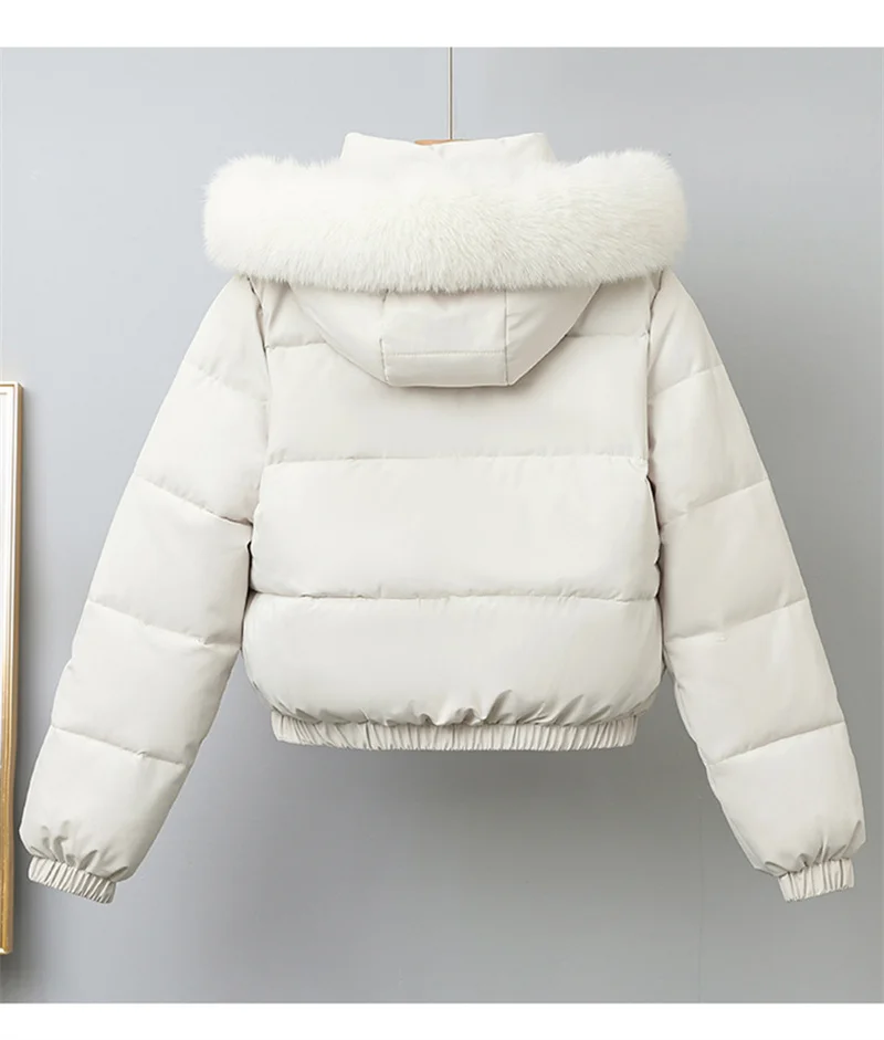 Winter Short Parkas Women's Cotton-padded Clothes Fleece Lining Thicken Warm Outerwear Fur Collar Removable Hooded Quilted Coat