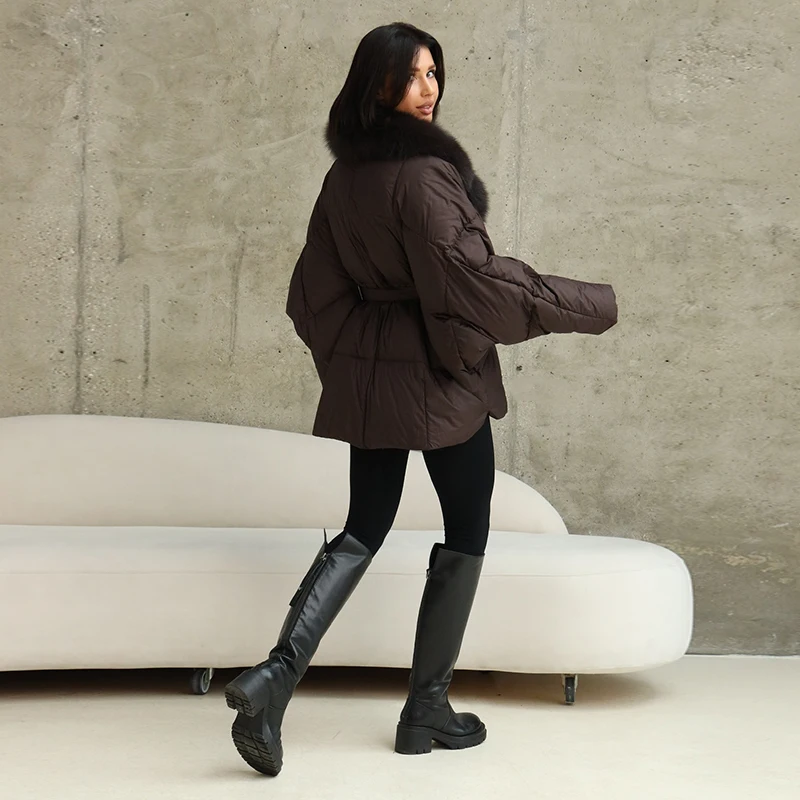 Faux Fur Padding Women's Jacket Fashion Lace Up Long Sleeve Loose Female Coats 2026 Winter Street Chic Thicken Lady Outerwears