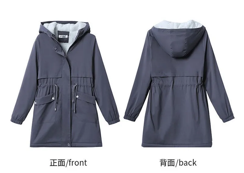 Windbreaker Women Jackets New Winter Mid-Length Loose Coat Hooded Lace-UP Female Jacket Plus Velvet Warm Outwear Ladies Outcoat