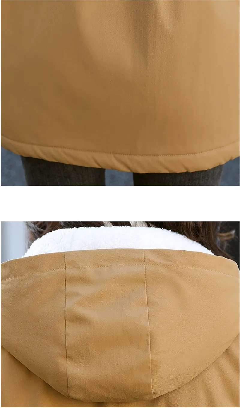 Windbreaker Women Jackets New Winter Mid-Length Loose Coat Hooded Lace-UP Female Jacket Plus Velvet Warm Outwear Ladies Outcoat