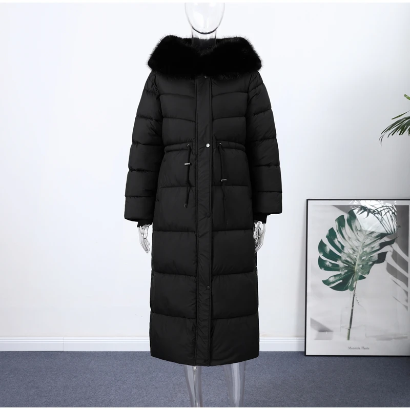 Casual Lace-up Long Padded Jackets Women's Loose Full Sleeves Stand Collar Pocket Maxi Coat 2026 New Winter Ladies Solid Outwear