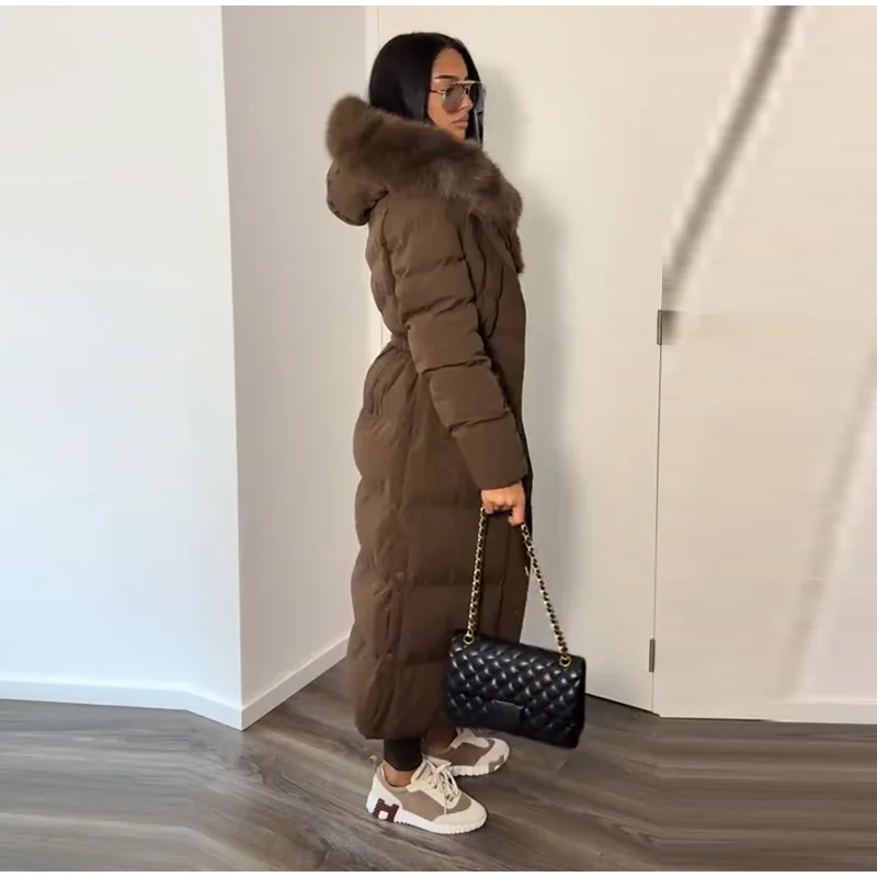 Casual Lace-up Long Padded Jackets Women's Loose Full Sleeves Stand Collar Pocket Maxi Coat 2026 New Winter Ladies Solid Outwear
