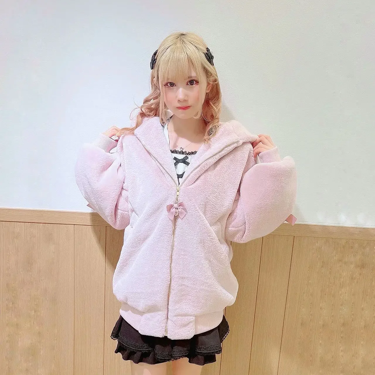 High Quality Japanese Winter New Sweet Cute Mine Cute Rabbit Ear Plush Cotton Coat Jacket Girl Lolita Fur Coats Women Parkas