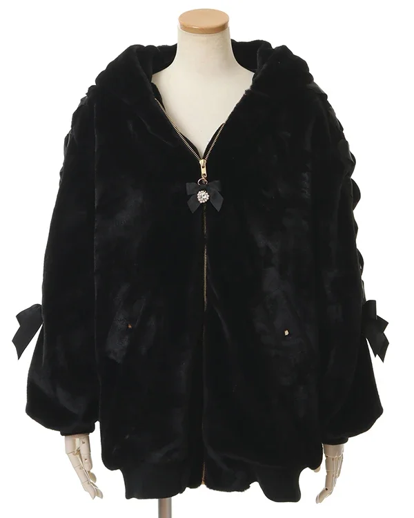 High Quality Japanese Winter New Sweet Cute Mine Cute Rabbit Ear Plush Cotton Coat Jacket Girl Lolita Fur Coats Women Parkas