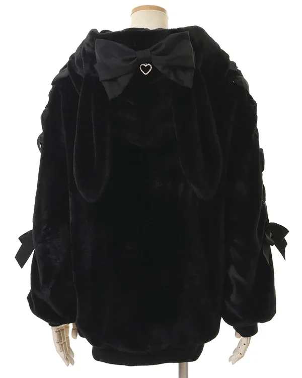 High Quality Japanese Winter New Sweet Cute Mine Cute Rabbit Ear Plush Cotton Coat Jacket Girl Lolita Fur Coats Women Parkas