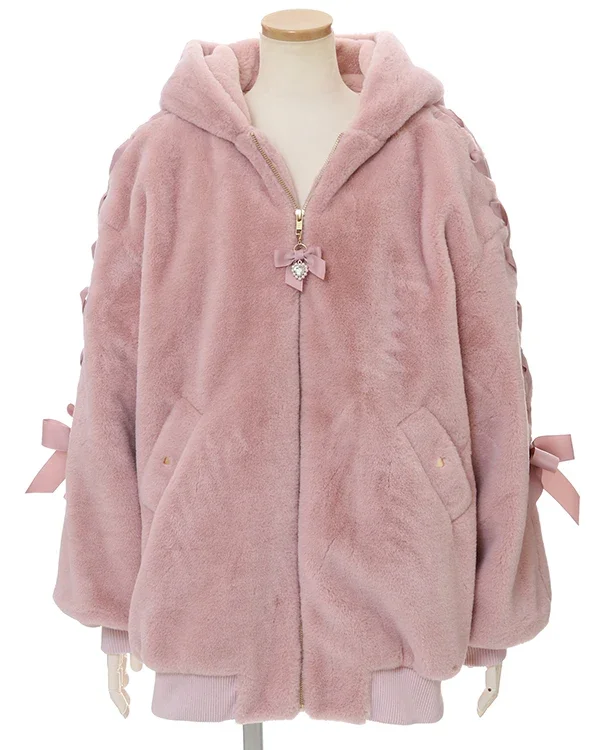 High Quality Japanese Winter New Sweet Cute Mine Cute Rabbit Ear Plush Cotton Coat Jacket Girl Lolita Fur Coats Women Parkas