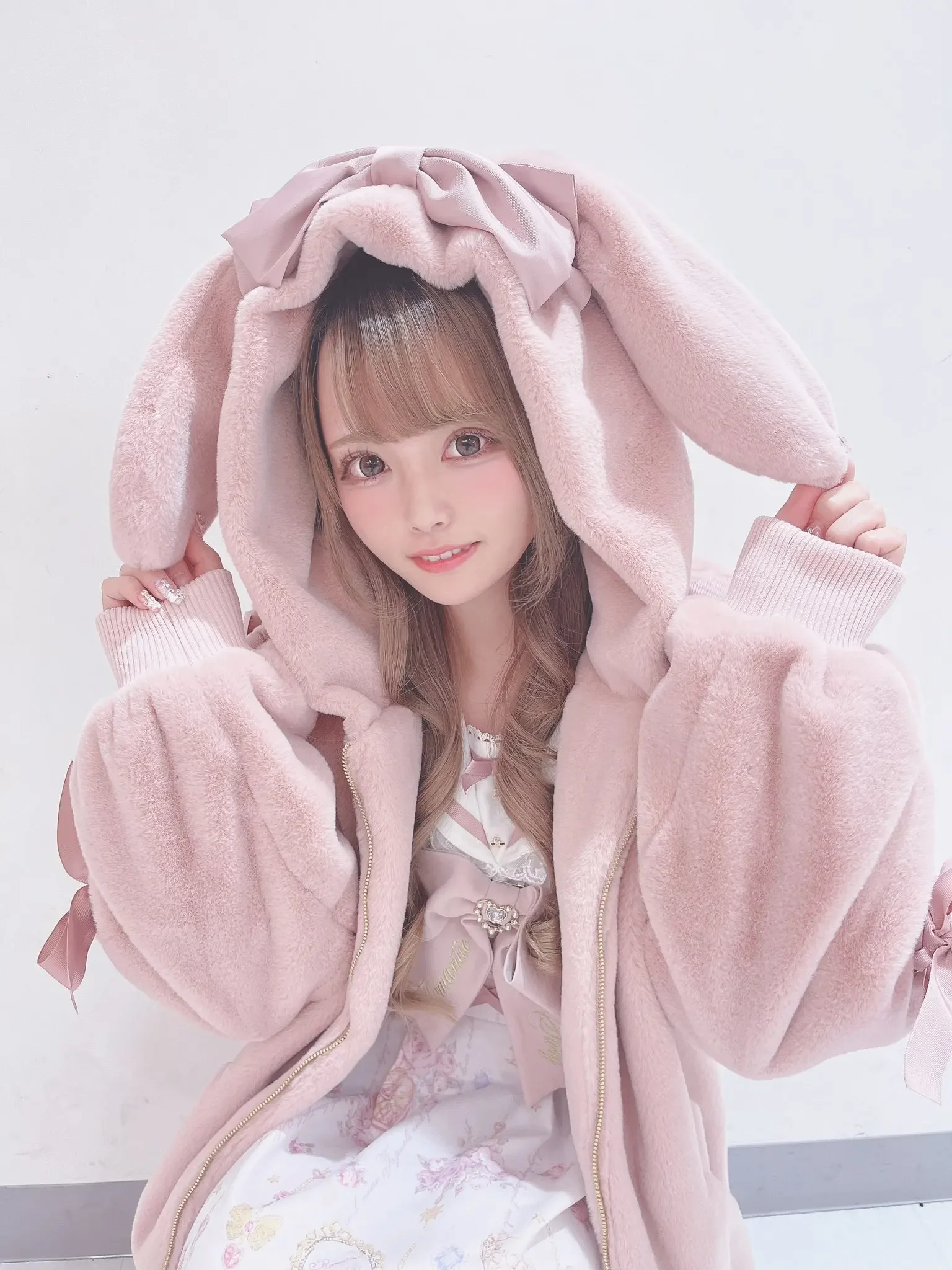 High Quality Japanese Winter New Sweet Cute Mine Cute Rabbit Ear Plush Cotton Coat Jacket Girl Lolita Fur Coats Women Parkas