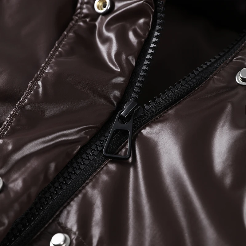 Fashion Shiny Solid Hooded Quilted Jacket Women Stand Collar Long Sleeve Zipper Pocket Street Warm Coat 2026 Winter Lady Outwear